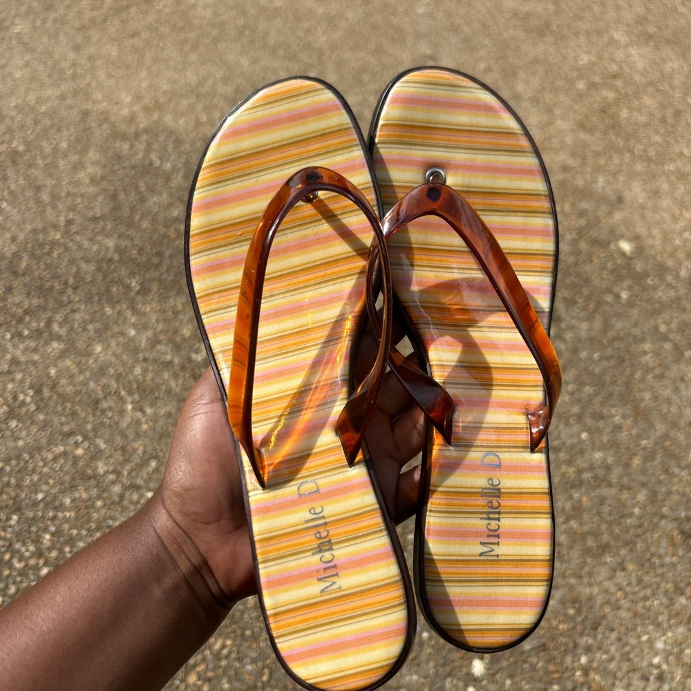 Michelle D Vintage 90s Y2K Kitten Heel Sandals wmn 8.5 Striped Rubber jelly shoe